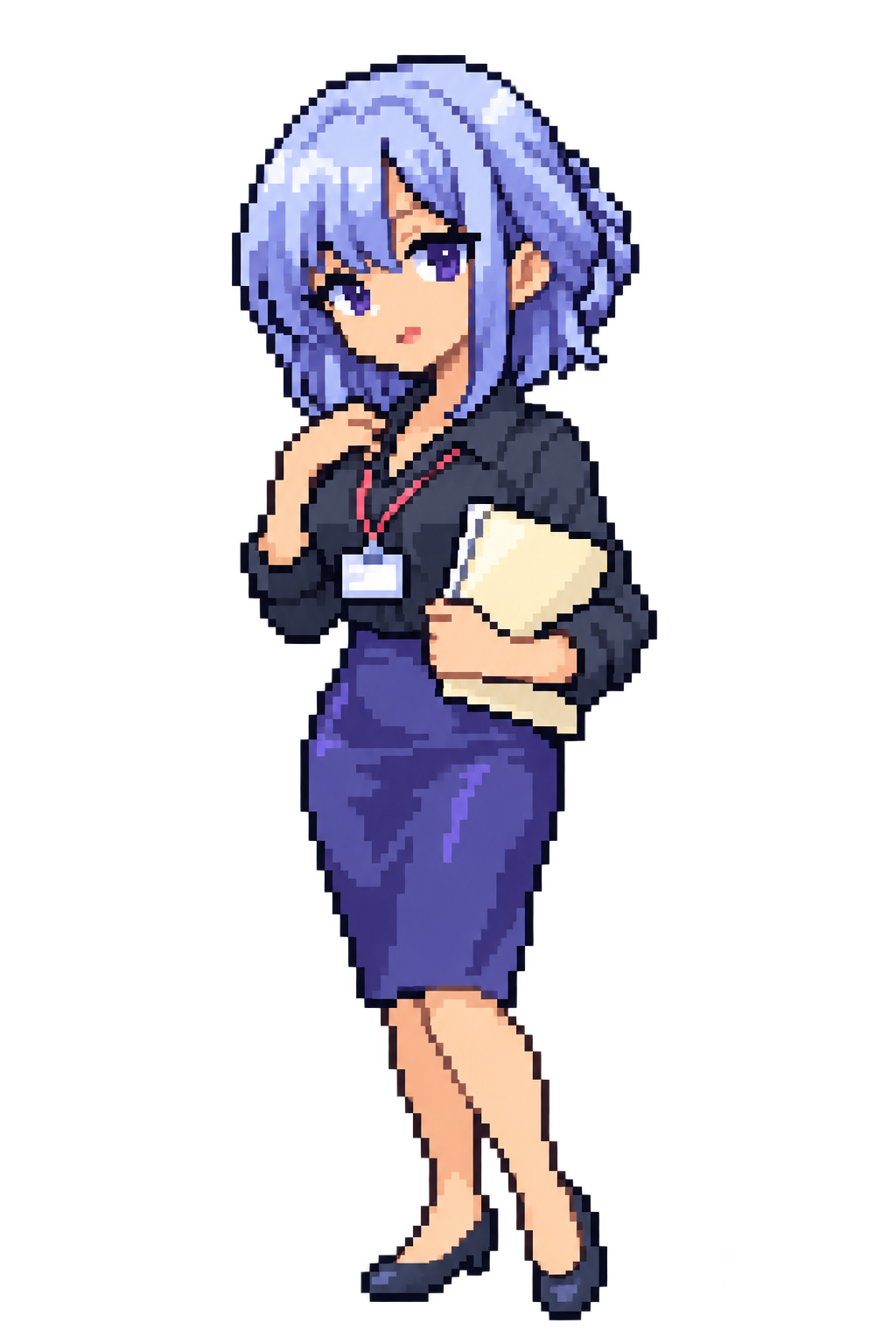 Nami, a lavender-haired office worker carrying a folder